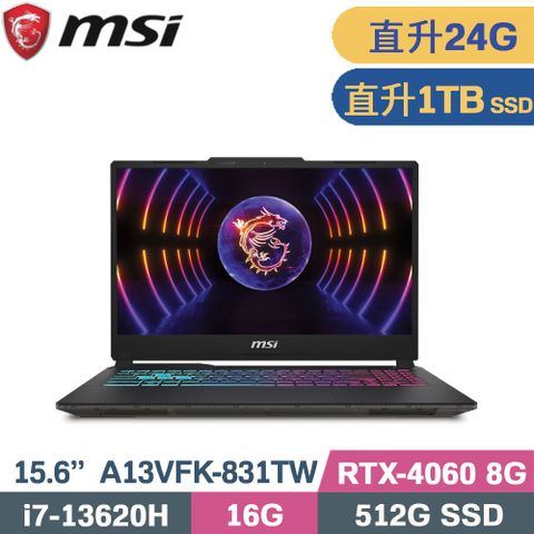 MSI 微星 Cyborg 15 A13VFK-831TW 電競筆電 黑 (i7-13620H/16G+8G/1TB SSD/RTX4060 8G/W11/15.6)特仕