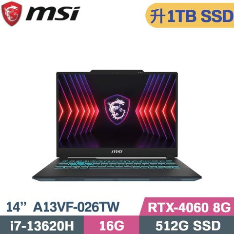 MSI 微星 Cyborg 14 A13VF-026TW 電競筆電 黑  (i7-13620H/16G/1TB SSD/RTX4060/W11/14)特仕