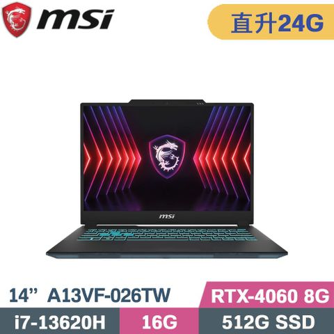 MSI 微星 Cyborg 14 A13VF-026TW 電競筆電 黑  (i7-13620H/16G+8G/512G SSD/RTX4060/W11/14)特仕