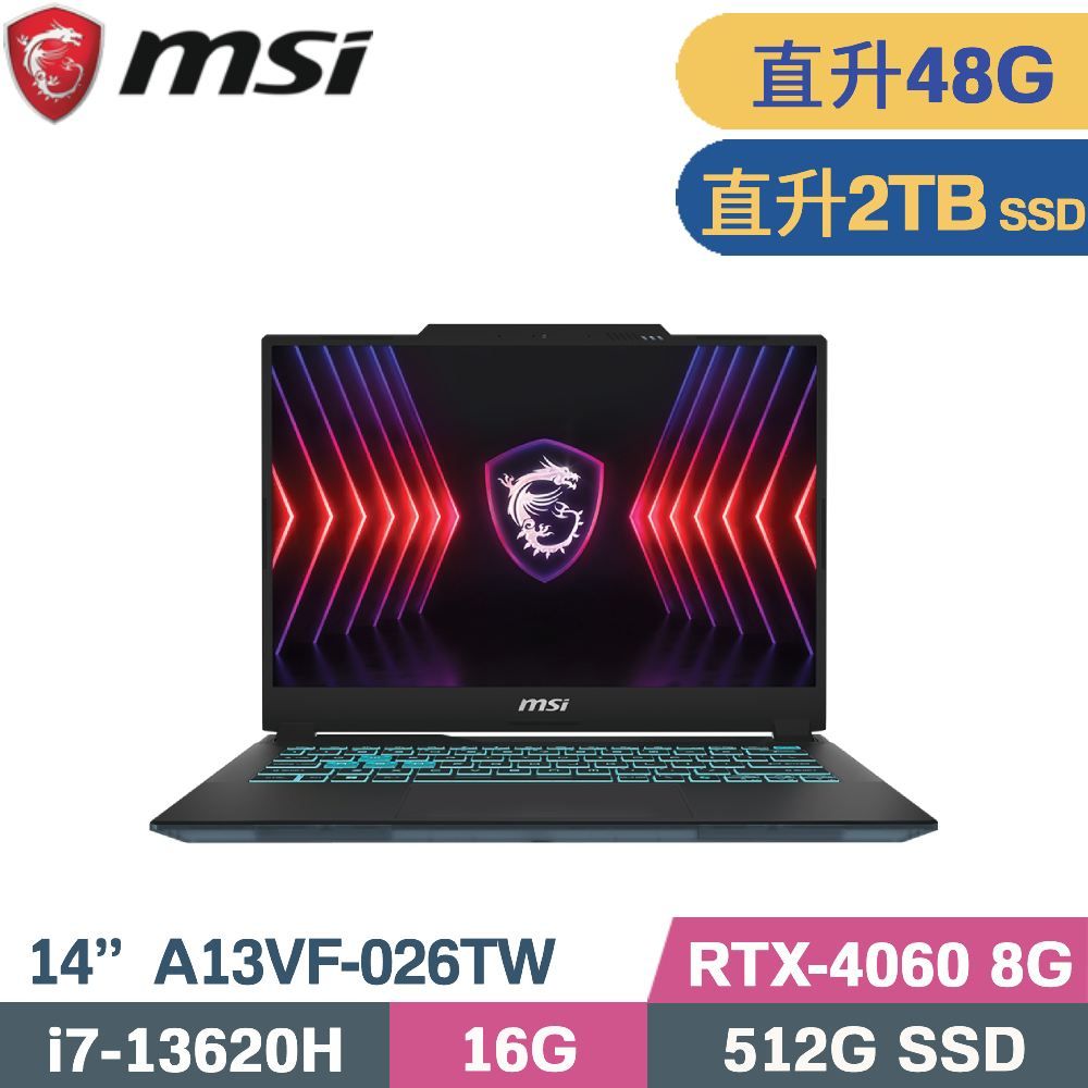 MSI 微星 Cyborg 14 A13VF-026TW 電競筆電 黑  (i7-13620H/16G+32G/2TB SSD/RTX4060/W11/14)特仕