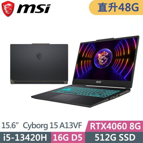 MSI 微星 Cyborg 15 A13VF-1406TW獨顯RTX電競筆電(i5-13420H/16G+32G/512G/RTX4060/FHD/W11/15.6吋/二年保)特仕