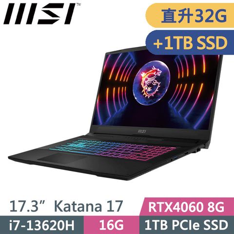 MSI 微星 RTX4060獨顯 SSD效能  Katana 17 B13VFK-089TW 17.3吋獨顯電競筆電