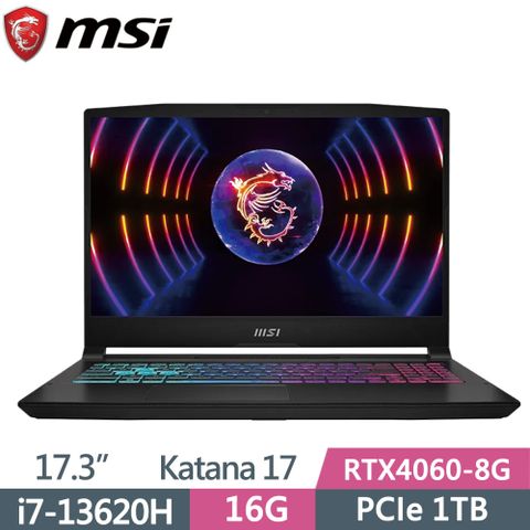 MSI 微星 Katana 17 B13VFK-089TW(i7-13620H/16GB/1TB SSD/RTX4060-8G/W11/FHD/144Hz/17.3)