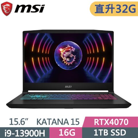 MSI 微星 KATANA15-B13VGK-1201TW(i9-13900H/16G+16G/1TB SSD/RTX4070-8G/W11/QHD/165Hz/15.6)