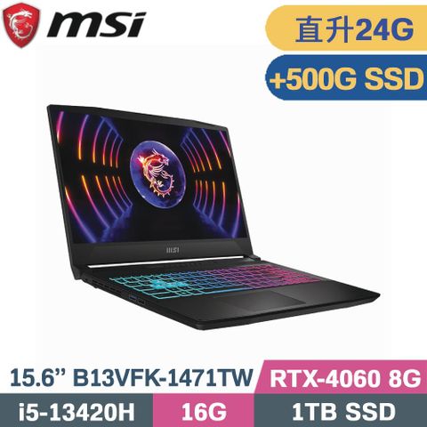 MSI 微星 Katana 15 B13VFK-1471TW 電競筆電 黑(i5-13420H/16G+8G/1TB+500G SSD/RTX4060 8G/W11/15.6)特仕