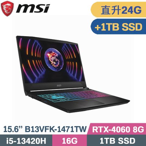 MSI 微星 Katana 15 B13VFK-1471TW 電競筆電 黑(i5-13420H/16G+8G/1TB+1TB SSD/RTX4060 8G/W11/15.6)特仕