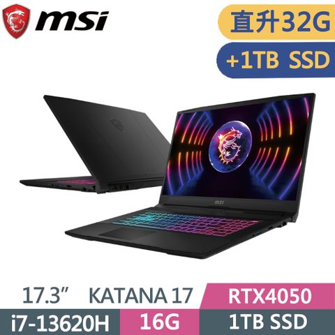 MSI 微星 Katana 17 B13VEK-1065TWi7-13620H  16G+16G  1T+1T SSD  RTX4050  Win11   144Hz  17.3"