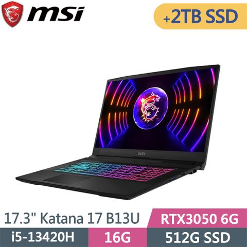 MSI 微星 Katana 17 B13UDXK-1418TW-SP5 黑(i5-13420H/16G/512G+2TB SSD/RTX3050/W11/17.3)特仕