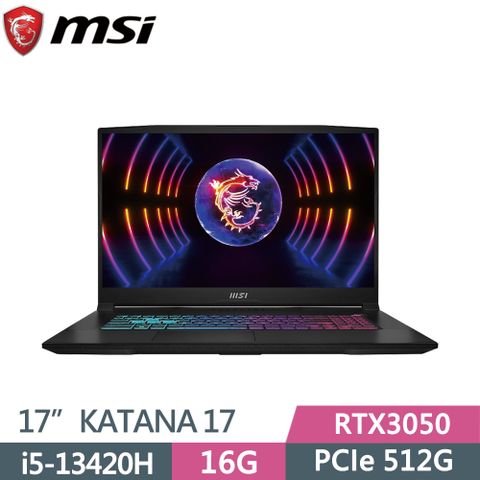 MSI 微星 Katana 17 B13UDXK-1418TW 黑17吋電競筆電(i5-13420H/16G/512G SSD/RTX3050/W11/FHD/17.3)