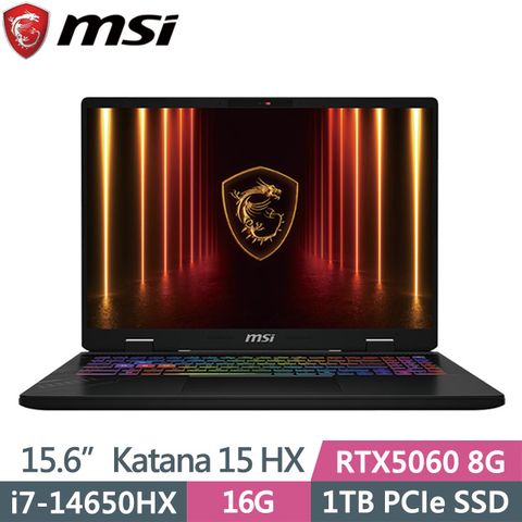 MSI Katana 15 HX B14WFK-428TW 黑(i7-14650HX/16G/1TB SSD/RTX5060 8G/15.6吋FHD/W11)電競筆電