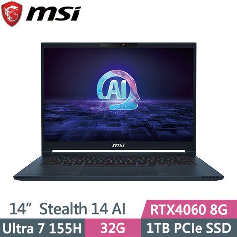 MSI 微星 120Hz IPS等級電競面板 兩年保固  Stealth 14 AI Studio A1VFG-009TW 14吋 Ultra 7 AI電競筆電