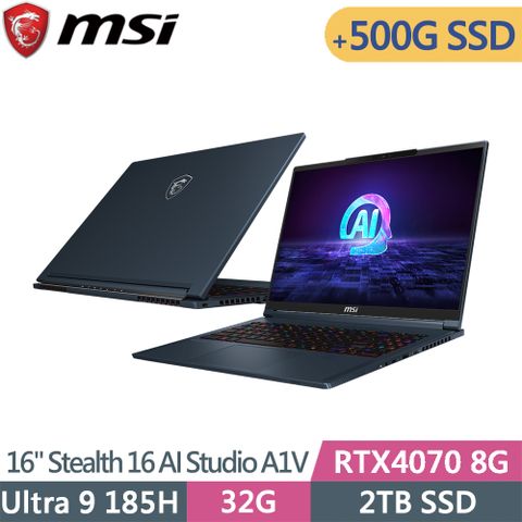 MSI 微星 Stealth 16 AI Studio A1VGG-003TW-SP1(Ultra 9 185H/32G/2T+500G/RTX4070/W11P/16)特仕