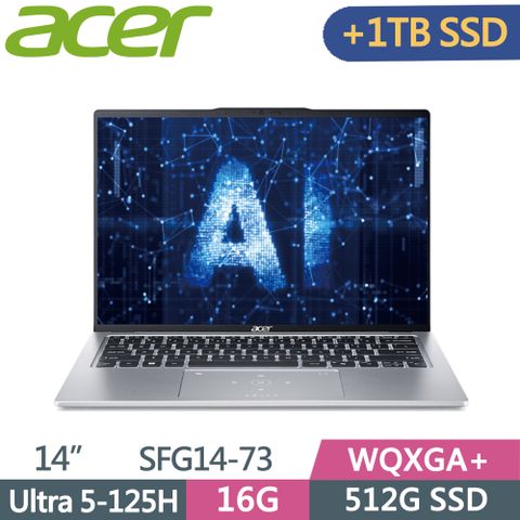 ▶加1TB SSD◀ACER Swift GO SFG14-73-59JD 銀Ultra 5-125H ∥ 16G ∥ 512G+1T SSD ∥ WQXGA+ ∥ 14"