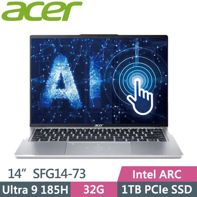 ACER 宏碁  16:10 | WQXGA+ | AI Zone | 兩年保固  SFG14-73-95N0 14吋Ultra 9 AI效能筆電