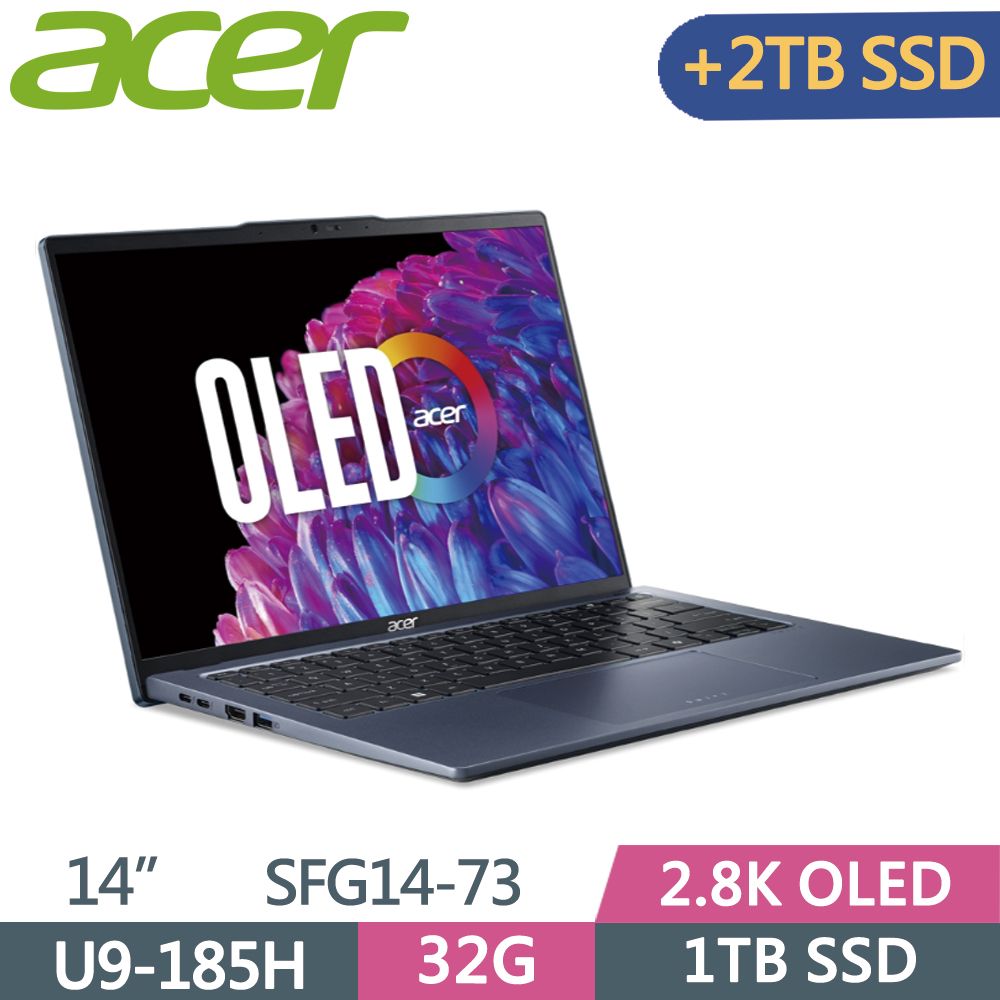 ACER 宏碁  Swift GO SFG14-73-91F9 藍Ultra 9-185H  32G  1T+2T SSD  2.8K OLED  14"