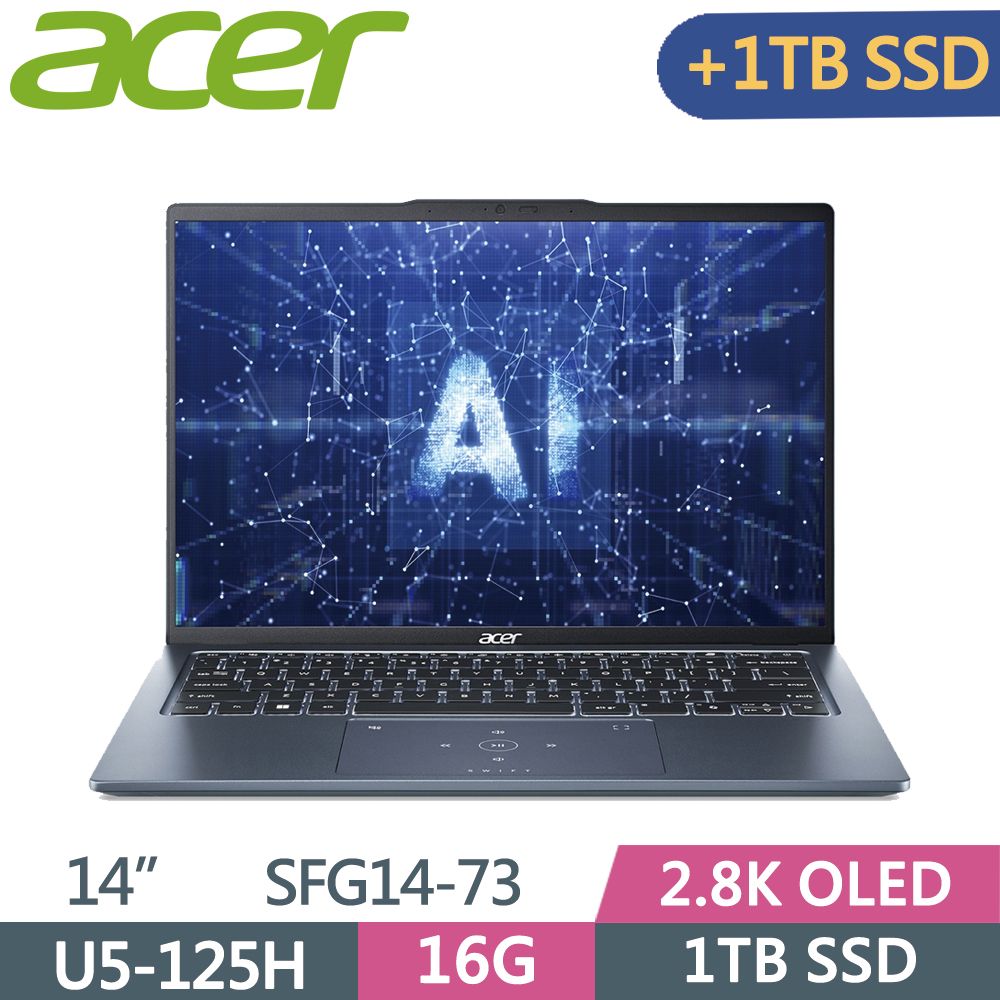 ACER 宏碁  Swift GO SFG14-73-52ZG 藍Ultra 5-125H  16G  1T+1T SSD  2.8K OLED   14"