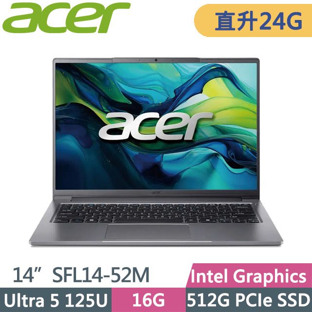 ACER 宏碁 Swift Lite SFL14-52M-531X 灰(Ultra 5 125U/8G+16G/512G/14吋WUXGA/W11)特仕