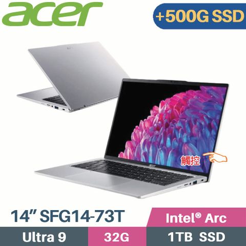 觸控AI + 雙碟大容量增加 D槽 500G SSDAcer Swift Go SFG14-73T-96UZ 銀 14吋筆電