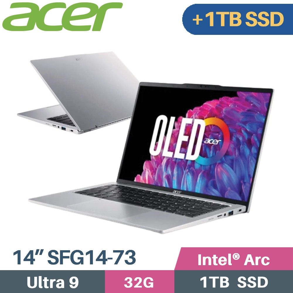 ACER 宏碁 Swift GO SFG14-73-9896 AI筆電(Core Ultra 9 185H/32G/1TB+1TB/W11/EVO/14)特仕