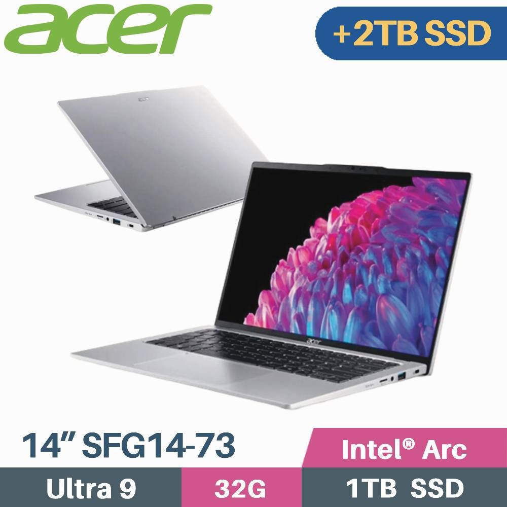 ACER 宏碁 Swift GO SFG14-73-95N0 AI筆電 (Core Ultra 9 185H/32G/1TB+2TB/W11/EVO/14)特仕