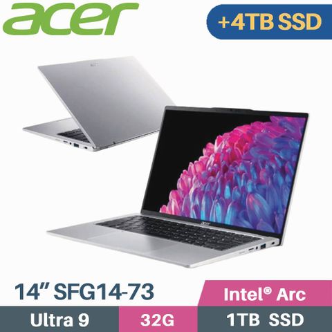 2.8K IPS + 雙碟大容量硬碟升級 ➢ 金士頓4TB SSDACER Swift GO SFG14-73-95N0 銀 14吋 輕薄AI筆電