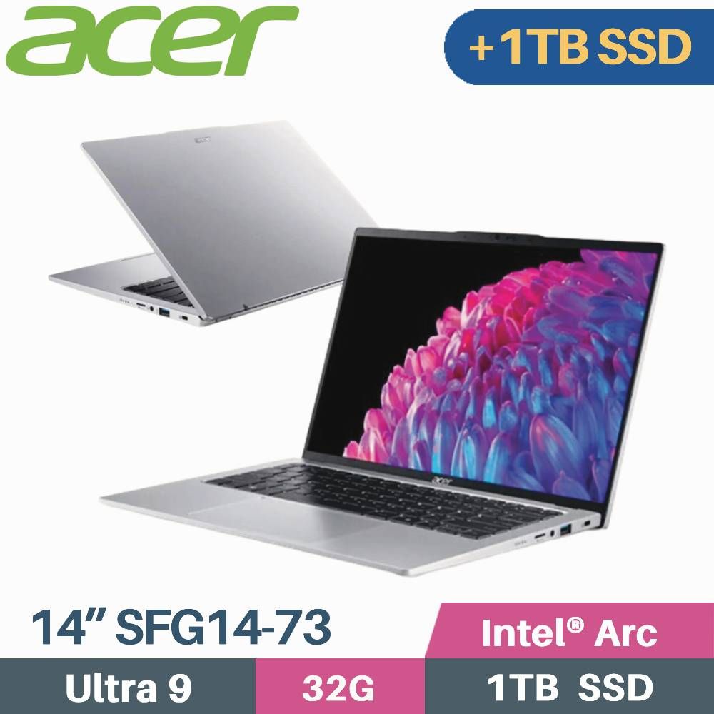 ACER 宏碁 Swift GO SFG14-73-95N0 AI筆電 (Core Ultra 9 185H/32G/1TB+1TB/W11/EVO/14)特仕