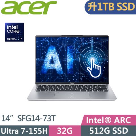 ACER 宏碁 Swift GO SFG14-73T-79BT(Ultra 7 155H/32G D5/1TB SSD/WUXGA/400nits/W11/EVO/14吋/觸控)特仕