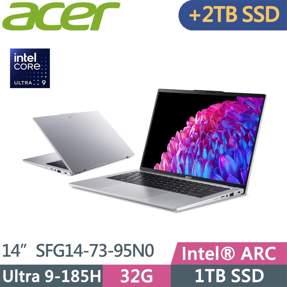 ACER 宏碁  Swift GO SFG14-73-95N0(Ultra 9 185H/32G D5/1TB+2TB SSD/2.8K/400nits/W11/EVO/14吋)特仕