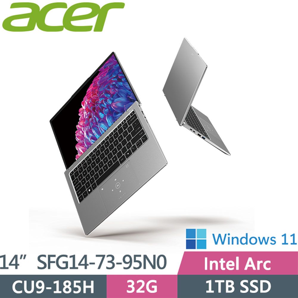 ACER 宏碁  Swift GO SFG14-73-95N0 銀(CU9-185H/32G/1T PCIe/W11/2.8K 霧面/14)AI輕薄筆電