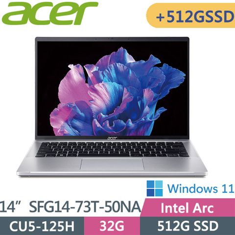 ACER 宏碁 Swift GO SFG14-73T-50NA 銀(CU5-125H/32G/512G+512G/W11/WUXGA 霧面/14)AI觸控輕薄特仕