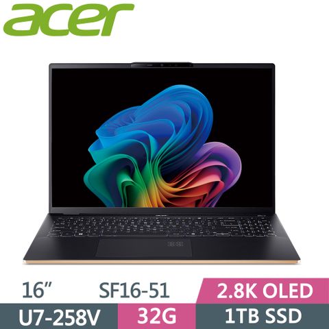 ACER 宏碁 Swift 16 AI SF16-51-75BA 16吋 AI筆電 黑(Ultra7 258V/32G/1TB SSD/OLED/W11)