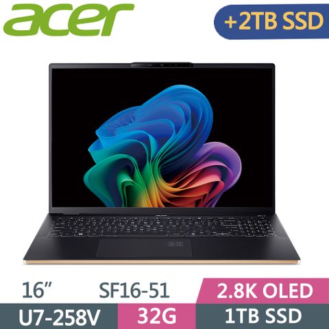 ACER 宏碁 Swift 16 AI SF16-51-75BA 16吋 AI筆電 黑(Ultra7 258V/32G/1TB+2TB SSD/OLED/W11)特仕