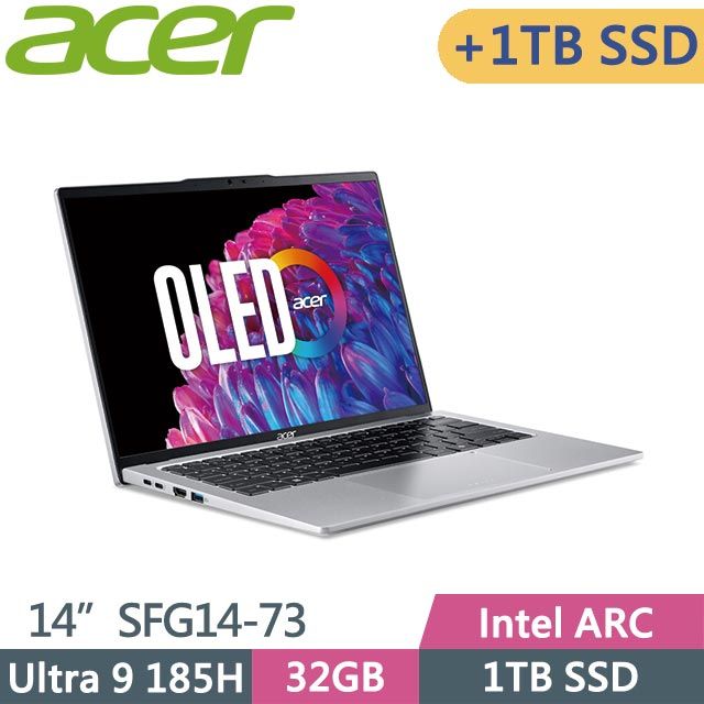 ACER 宏碁 Swift GO SFG14-73-9896 銀 (Ultra 9 185H/32G/1TB+1TB/Win11/14吋) 特仕筆電