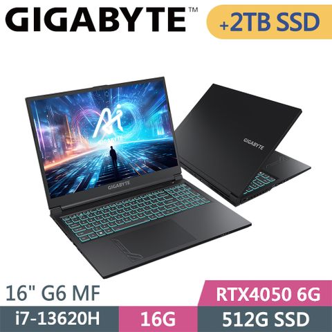 GIGABYTE 技嘉 G6 MF-H2TW853KH-SP5 黑(i7-13620H/16G/512G+2TB/RTX4050 6G/W11/16)特仕筆電