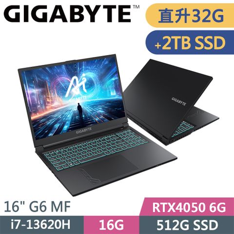 GIGABYTE 技嘉 G6 MF-H2TW853KH-SP7 黑(i7-13620H/32G/512G+2TB/RTX4050 6G/W11/16)特仕筆電