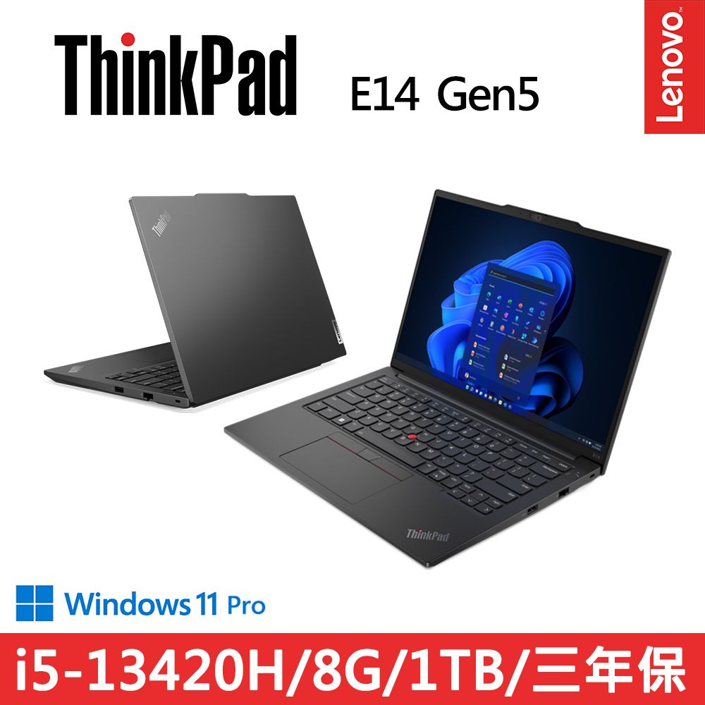 LENOVO 聯想  E14 Gen5 14吋實用三年保W11P商務筆電黑(i5-13420H/8G/1TB/WIN11PRO)