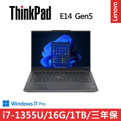 LENOVO 聯想 E14 Gen5 14吋三年保實用W11P商務筆電黑(i7-1355U/8G+8G/1TB/WIN11PRO)