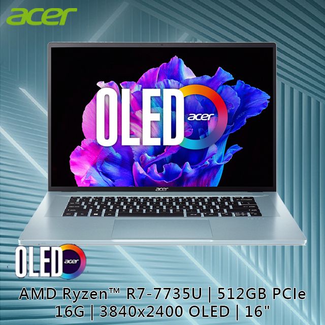 ACER 宏碁 【Office 2021組】 Swift Edge SFE16-42-R260 銀(R7-7735U/16G/512GB PCIe/W11/4K WQUXGA/16)