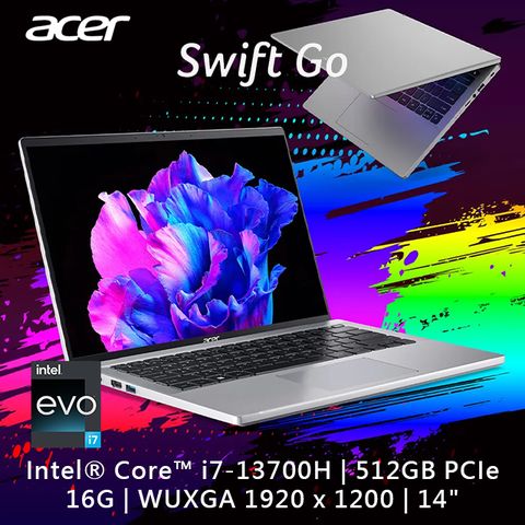 【羅技M720滑鼠組】ACER Swift GO SFG14-71T-70D9 銀(i7-13700H/16G/512G PCIe/W11/WUXGA/14)
