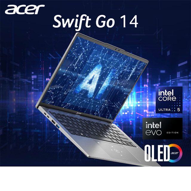  【M365組】ACER Swift GO 14吋AI筆電銀(Ultra 5 125H/16G/512G/OLED/SFG14-73-53HY)