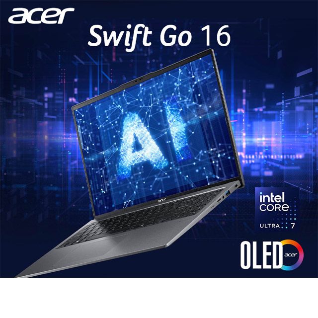 ACER 宏碁 Swift GO 16吋 輕薄AI OLED筆電灰色(Ultra 7 155H/16GB/512GB/WIN11/SFG16-72-710T)