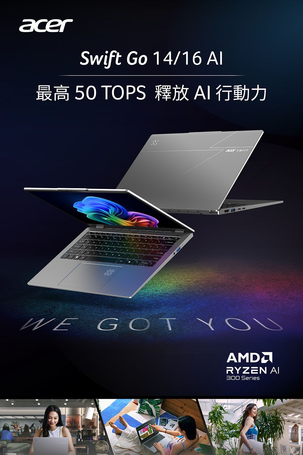 Swift Go 14/16 最高 50 TOPS 釋放  行動力acer  GOT YOUAMDRYZEN 300 SeriesSwift