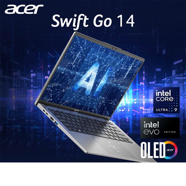  【Office 2024組】ACER Swift GO 14吋AI筆電銀(Ultra 9 185H/32G/1TB/SFG14-73-9896)