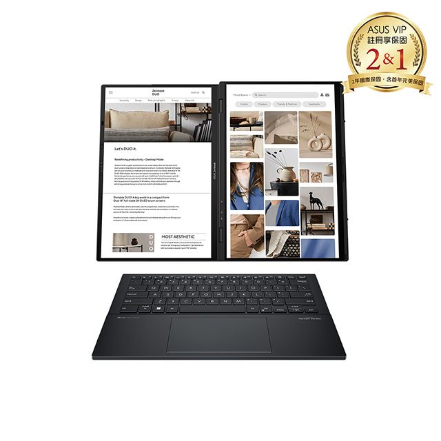 ASUS 華碩 Zenbook Duo OLED 14吋AI觸控筆電灰色(Ultra 9 185H/32GB/1TB/WIN11/UX8406MA-0022I185H)