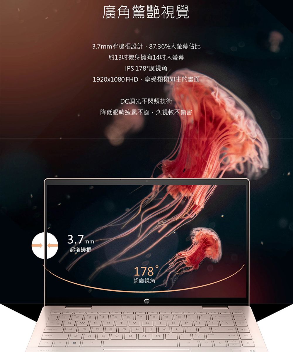 廣角驚艷視覺3.7mm窄邊框設計87.36%大螢幕佔比約13機身擁有14大螢幕IP 178°廣視角0x1080 FD享受栩栩如生的畫面3.7mm超窄邊框D調光不閃頻技術降低眼睛疲累不適,久視較不傷害ESDC178超廣視角HJ192