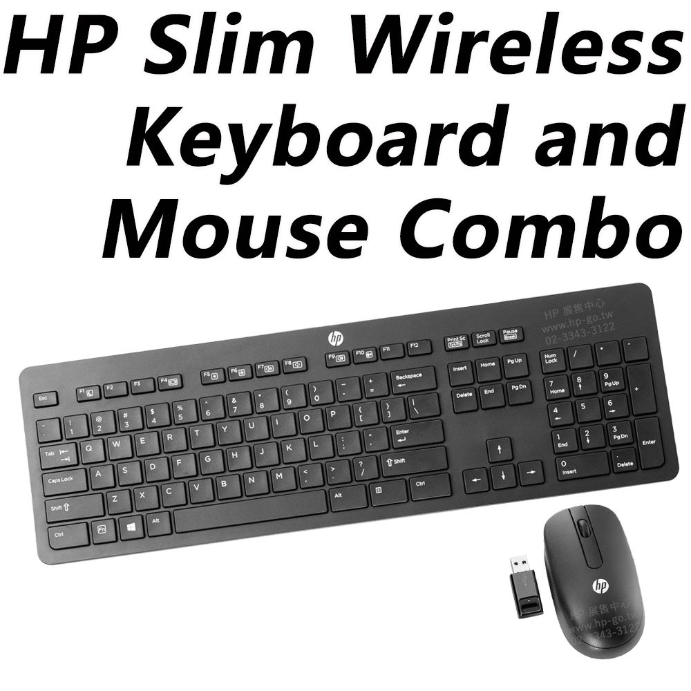 HP 惠普 Slim Wireless Keyboard and Mouse Combo 無線鍵盤滑鼠組(T6L04AA/薄型全尺寸鍵盤/USB接收器一對二)