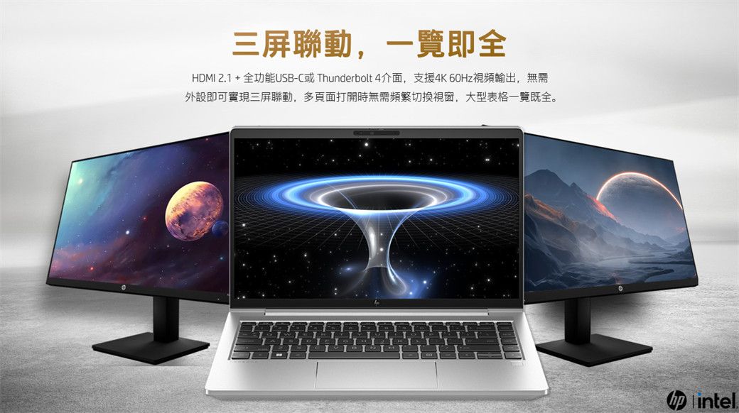 三屏聯動,一覽即全HDMI 2.1 +全功能USB-C或Thunderbolt 4介面,支援4K 60Hz視頻輸出,無需外設即可實現三屏聯動,多頁面打開時無需頻繁切換視窗,大型表格一覽既全。 intel