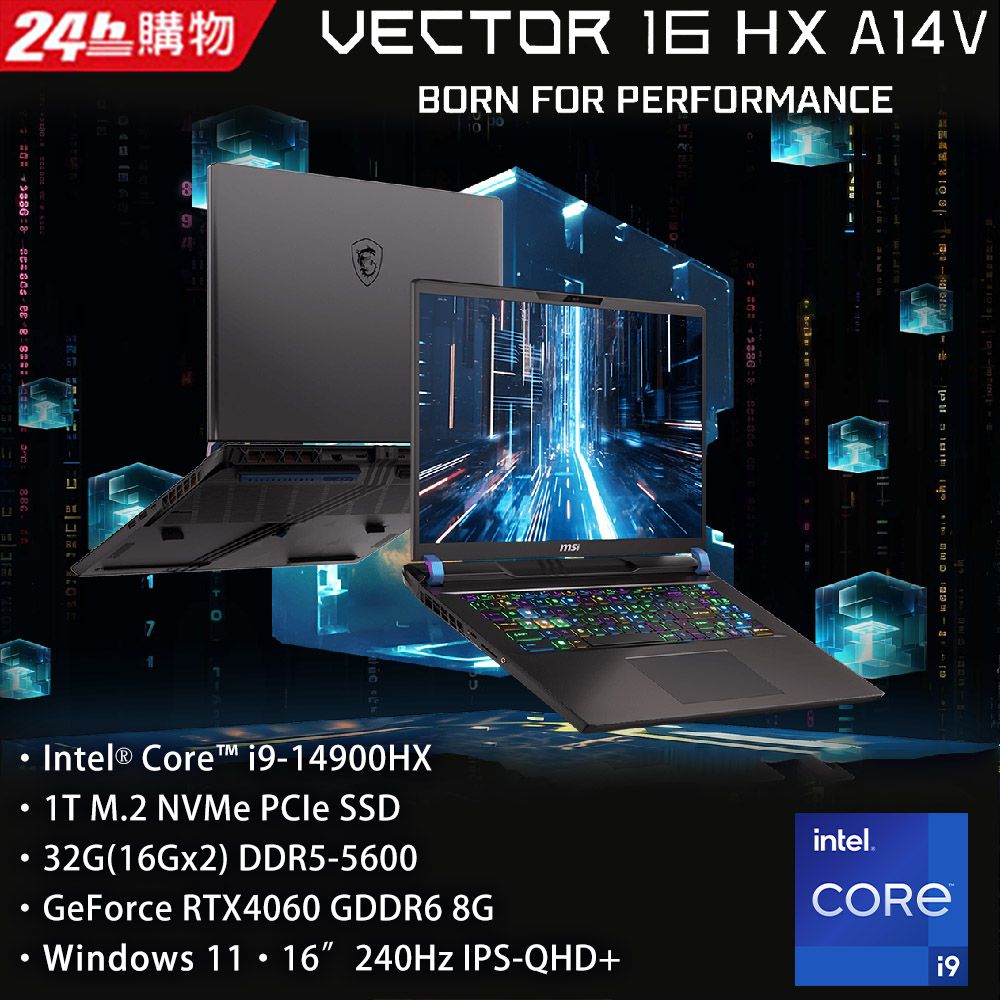 MSI 微星 Vector 16 HX 16吋 電競筆電灰色(i9-14900HX/32GB/1TB/RTX 4060-8G/WIN11/A14VFG-250TW)