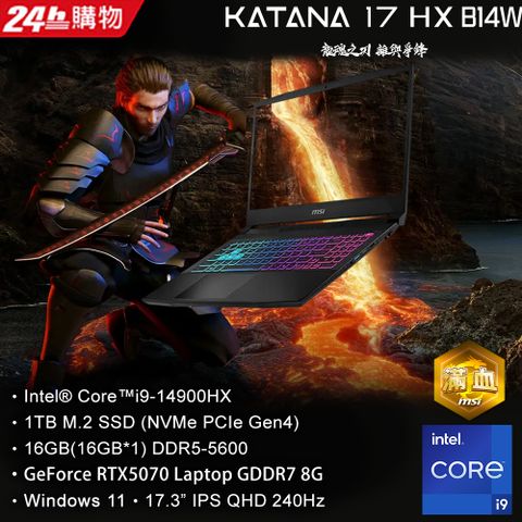 MSI微星 Katana 17 HX 17.3吋 電競筆電黑色(i9-14900HX/16GB/1T/RTX 5070-8G/WIN11/B14WGK-037TW)