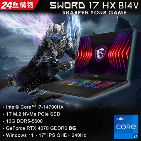 MSI 微星 Sword 17 HX 17吋 電競筆電黑色(i7-14700HX/16GB/1TB/RTX 4070-8G/WIN11/B14VGKG-025TW)